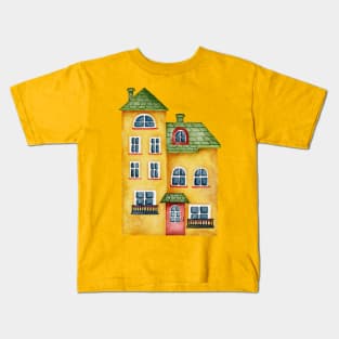 YELLOW VILLAGE HOUSE WATERCOLOR Kids T-Shirt